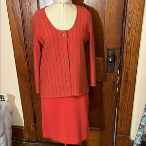 Vintage 60s Coral Striped Women's Skirt Set Sz 10/12